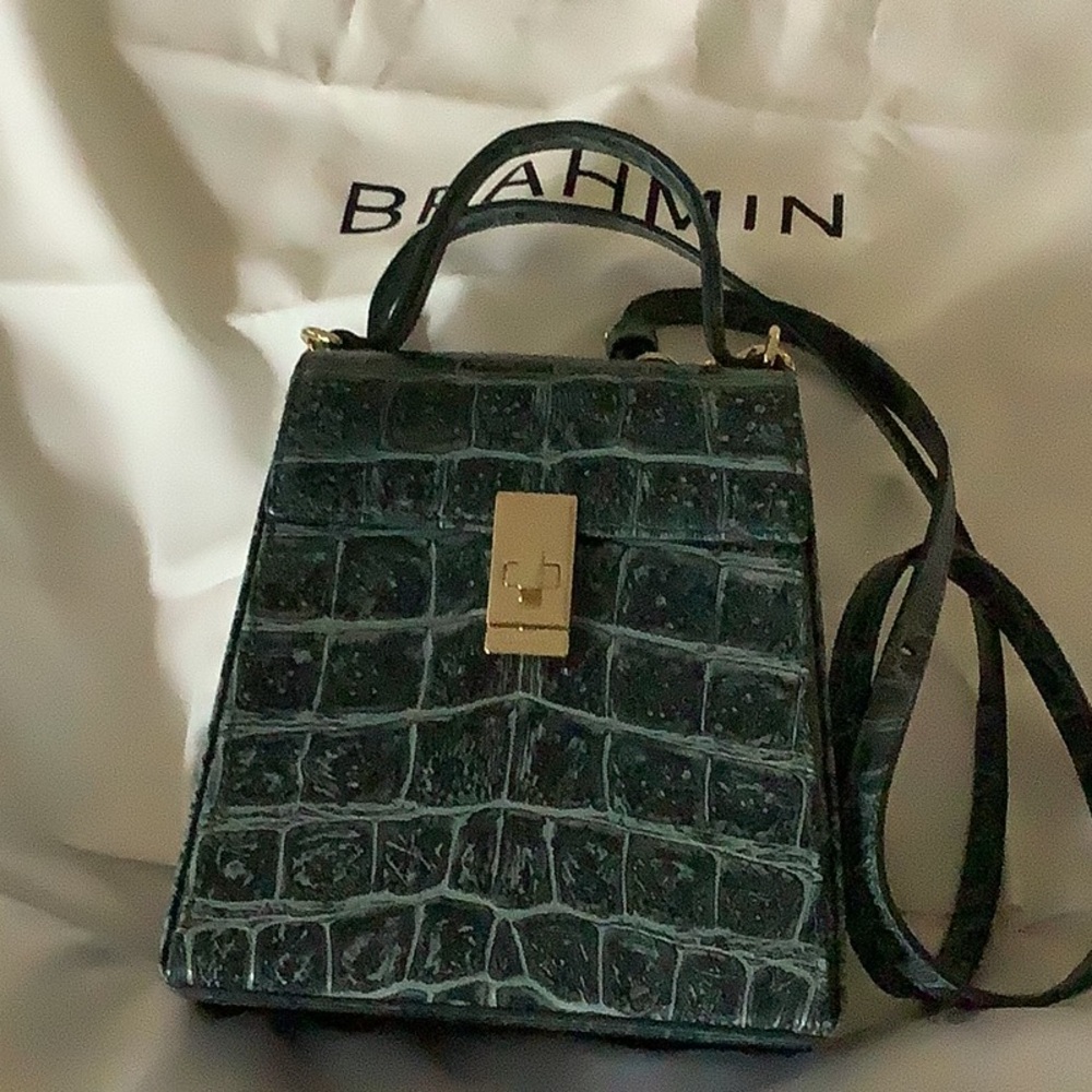 Brahmin Green Crossbody Bag with Elegant Gold Accents